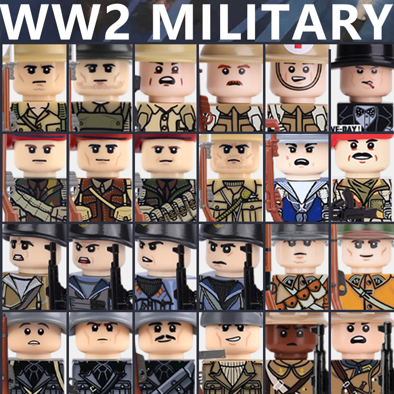 Lego Minifigure Holder - WW2 Military Soldier Figures Building Blocks