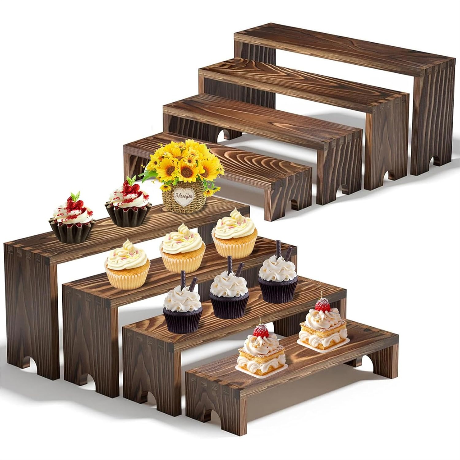 2 Tier Wooden Cupcake Stand Se - Display Risers Set ulasan dan harga