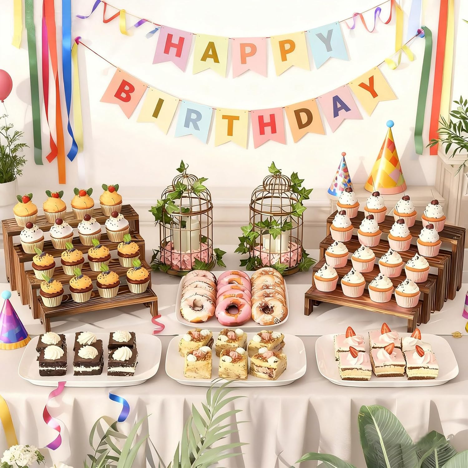 2 Tier Wooden Cupcake Stand Se - Display Risers Set ulasan dan harga