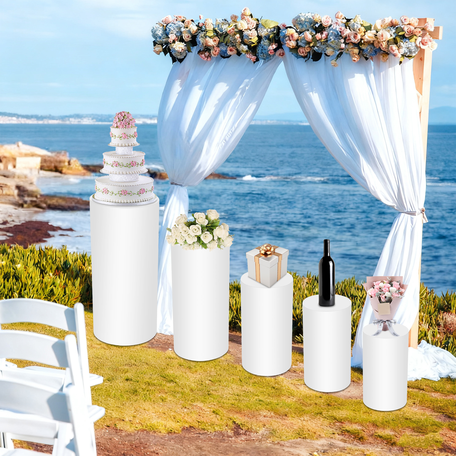 5Pcs White Cylinder Pedestal S - Display Risers Set ulasan dan harga